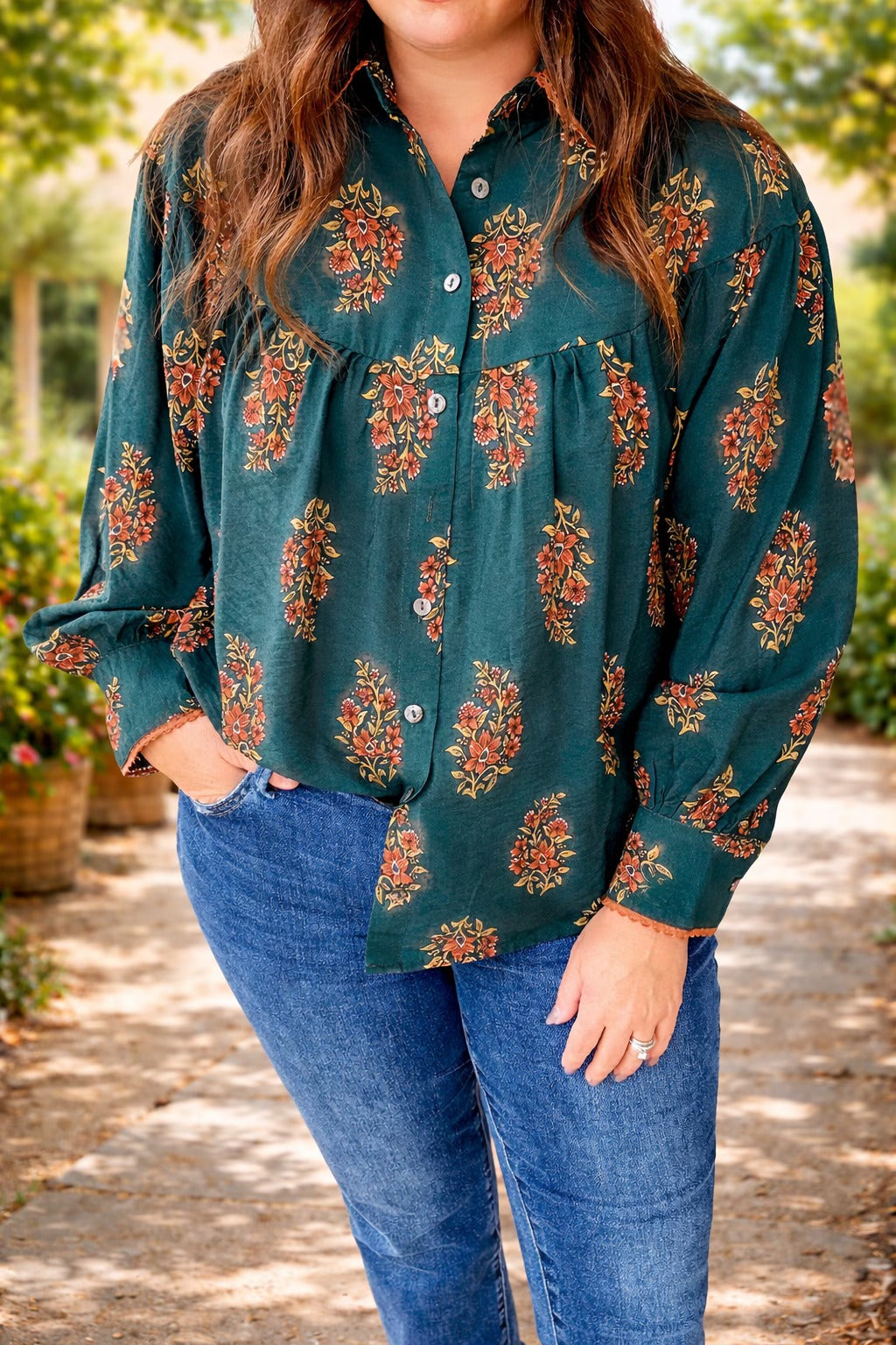 Plus Evergreen Autumn Bloom Top