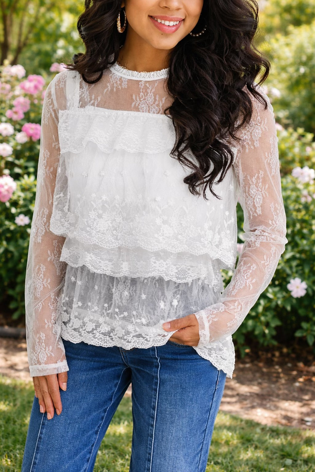 Tiered Lace Ruffle Blouse