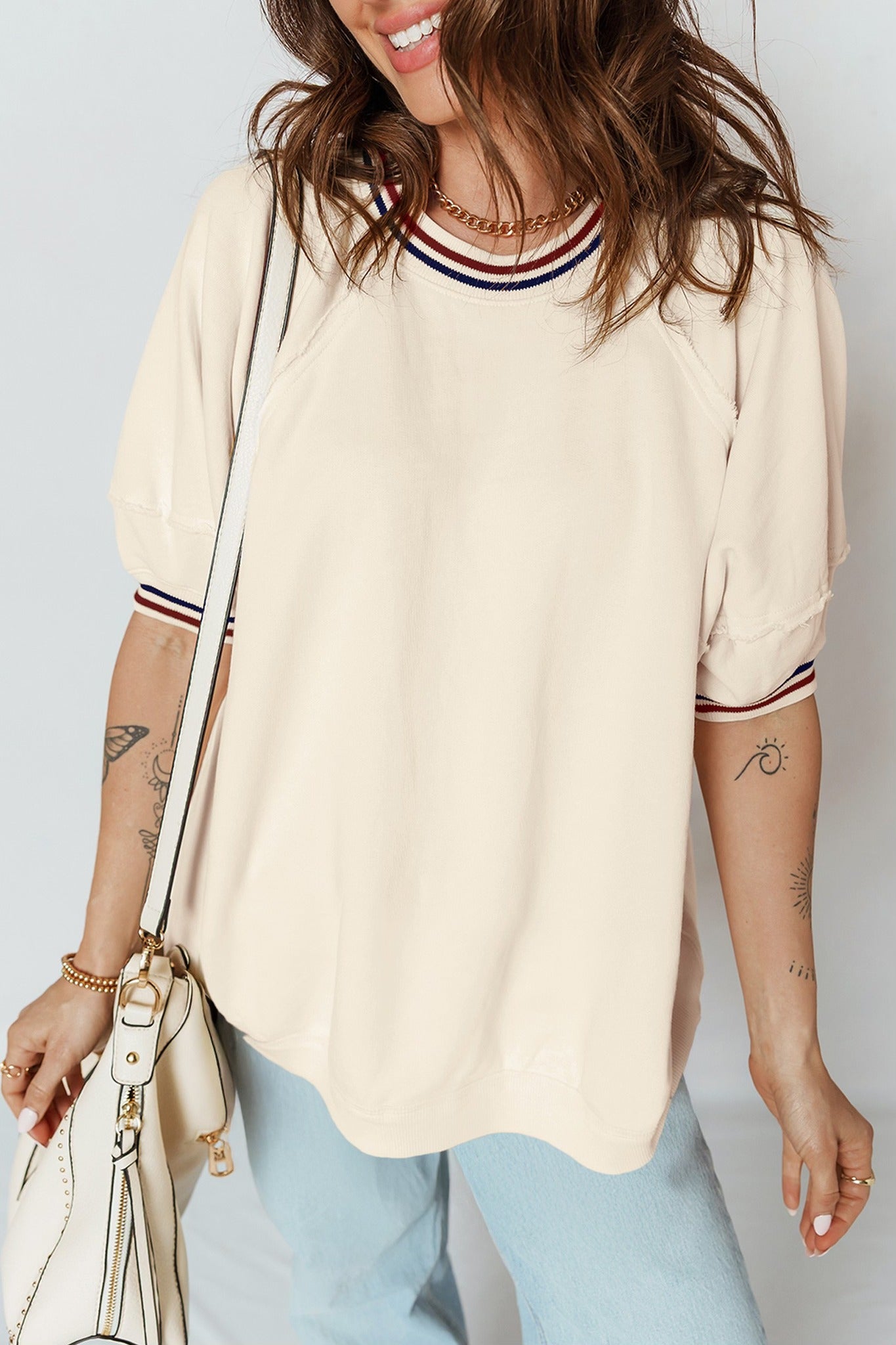 Beige Varsity Tunic Top
