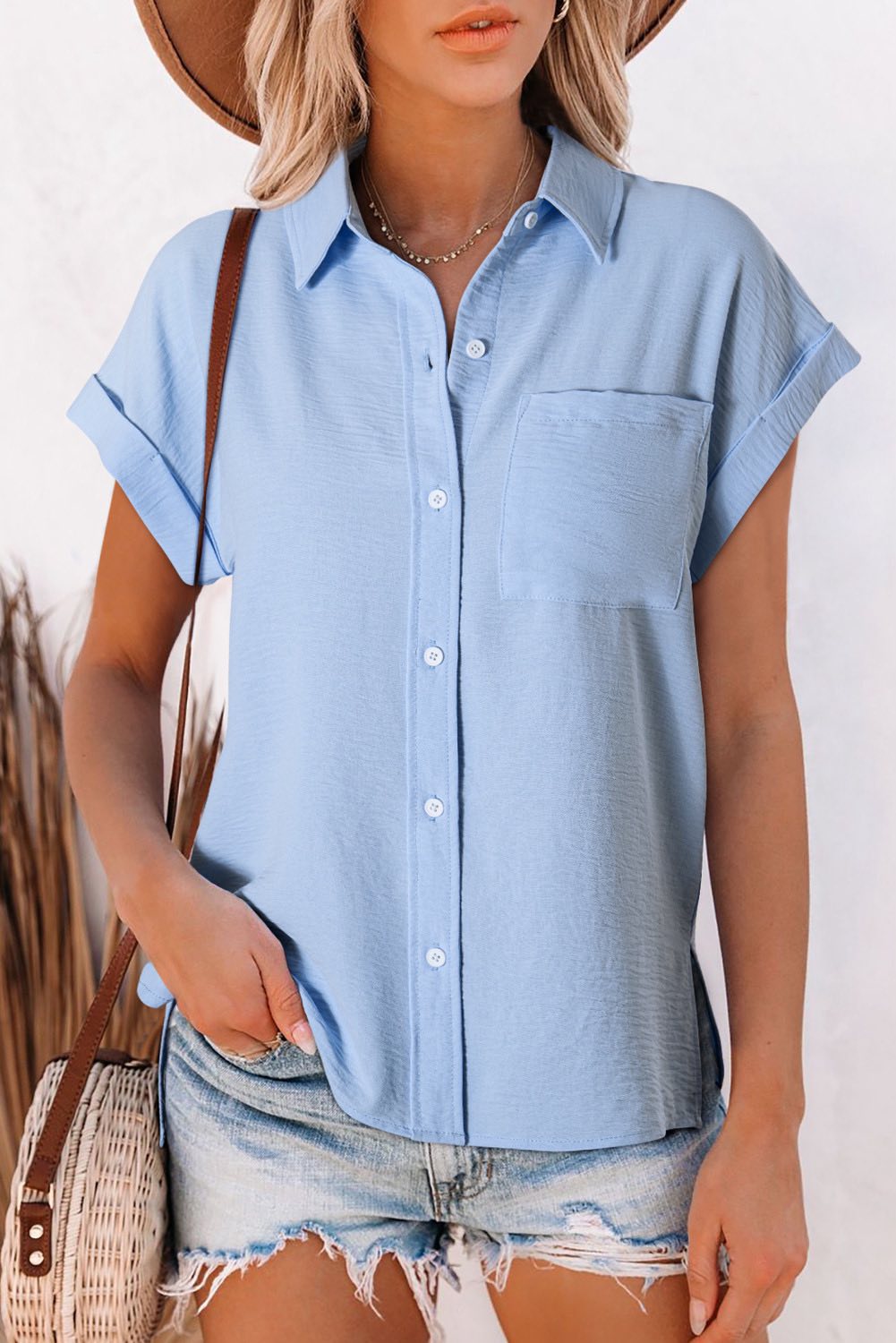 Blue Cuffed Button Shirt