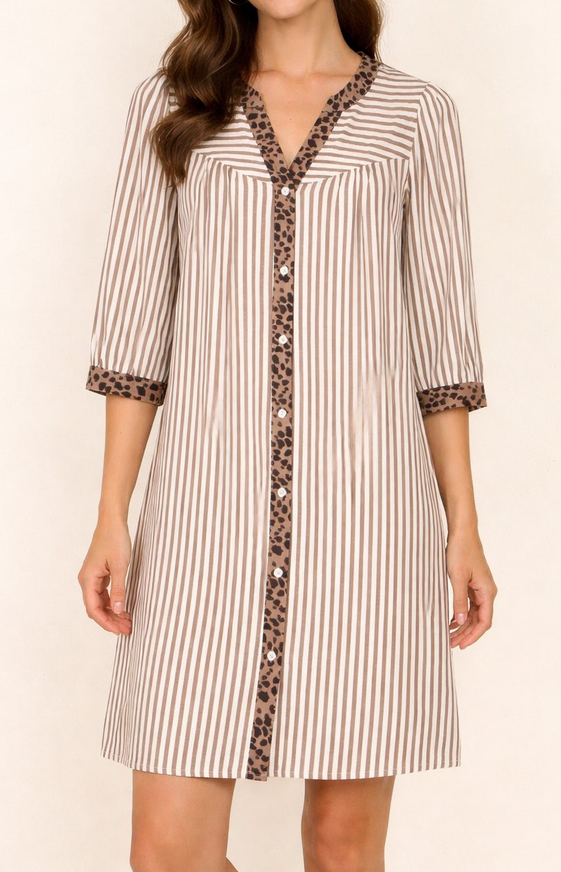 Khaki Stripe Leopard Dress – February