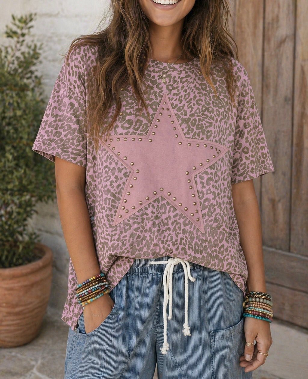Pink Leopard Retro Studded Top