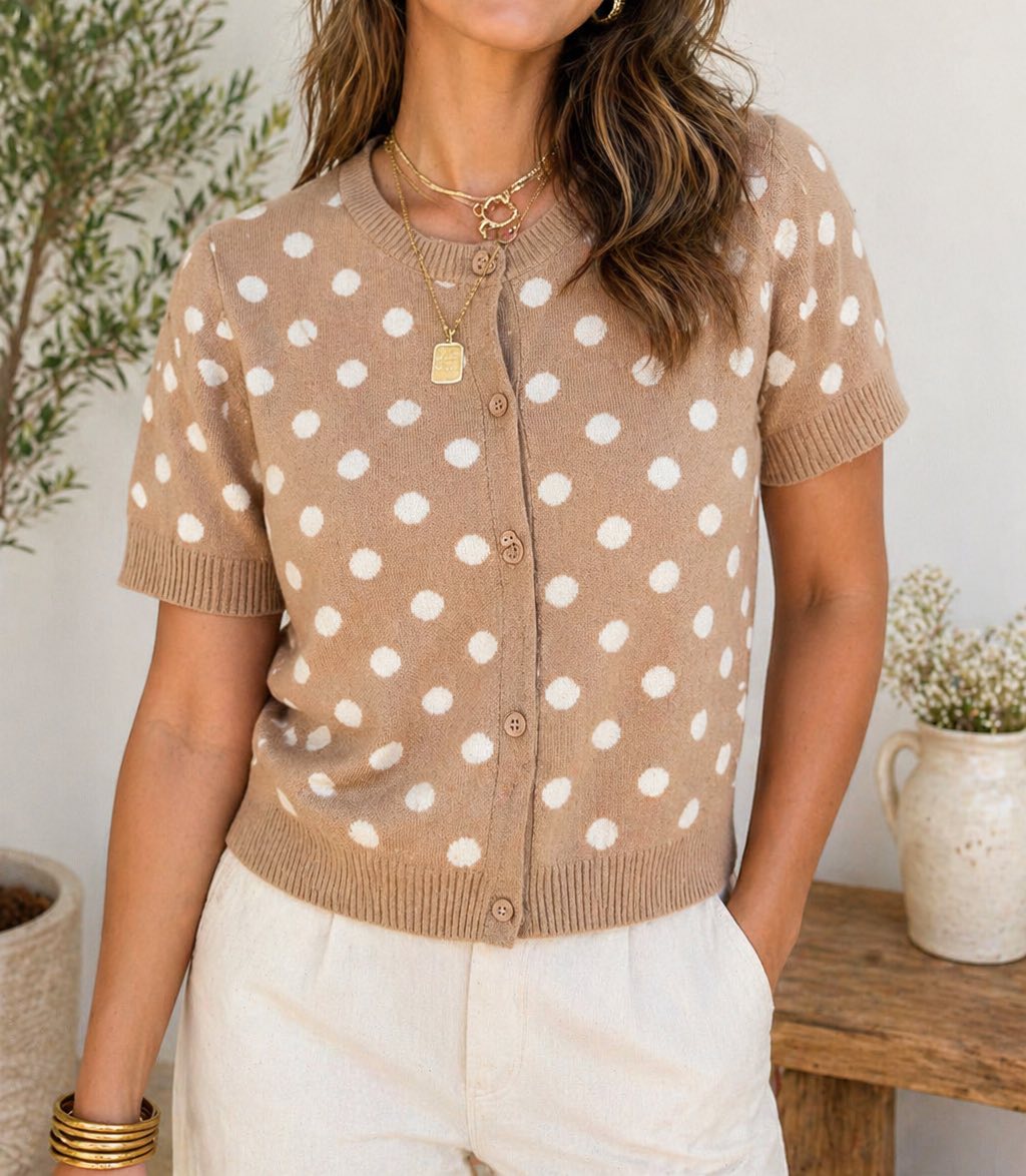 Khaki Polka Dot Button Cardigan