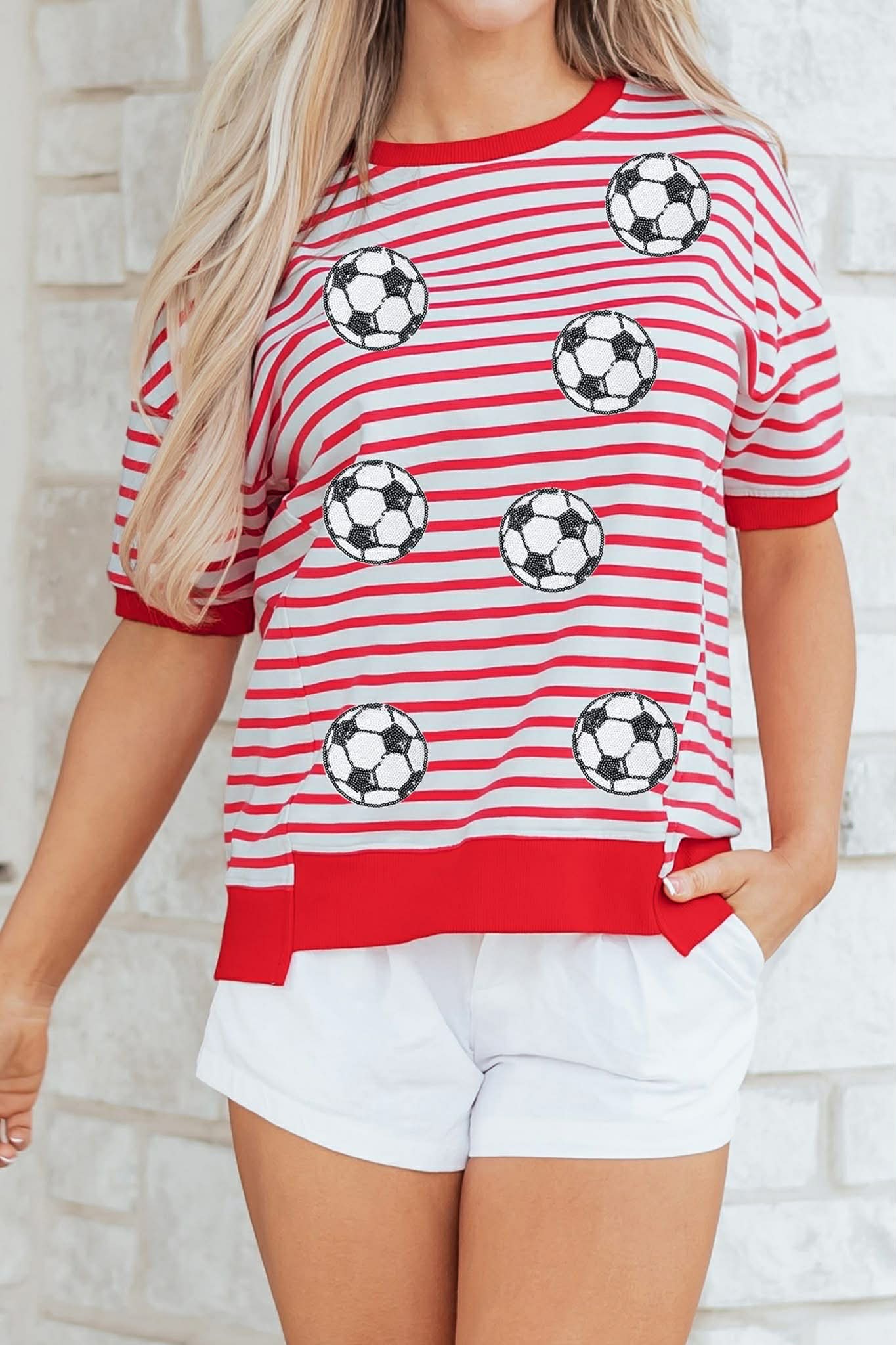 Red Stripe Sequin Soccer Shirt