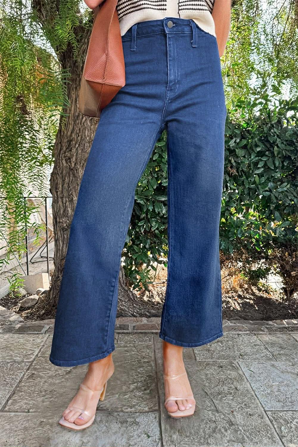 Blue Solid High Waist Jeans