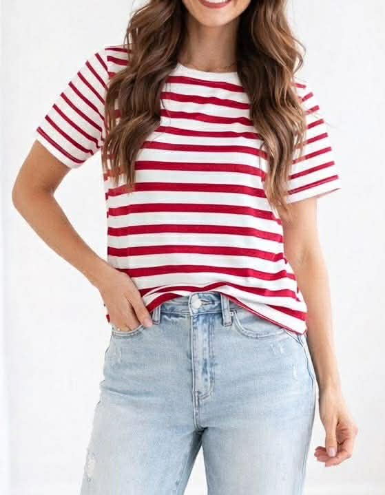 Red Stripe Patchwork Top