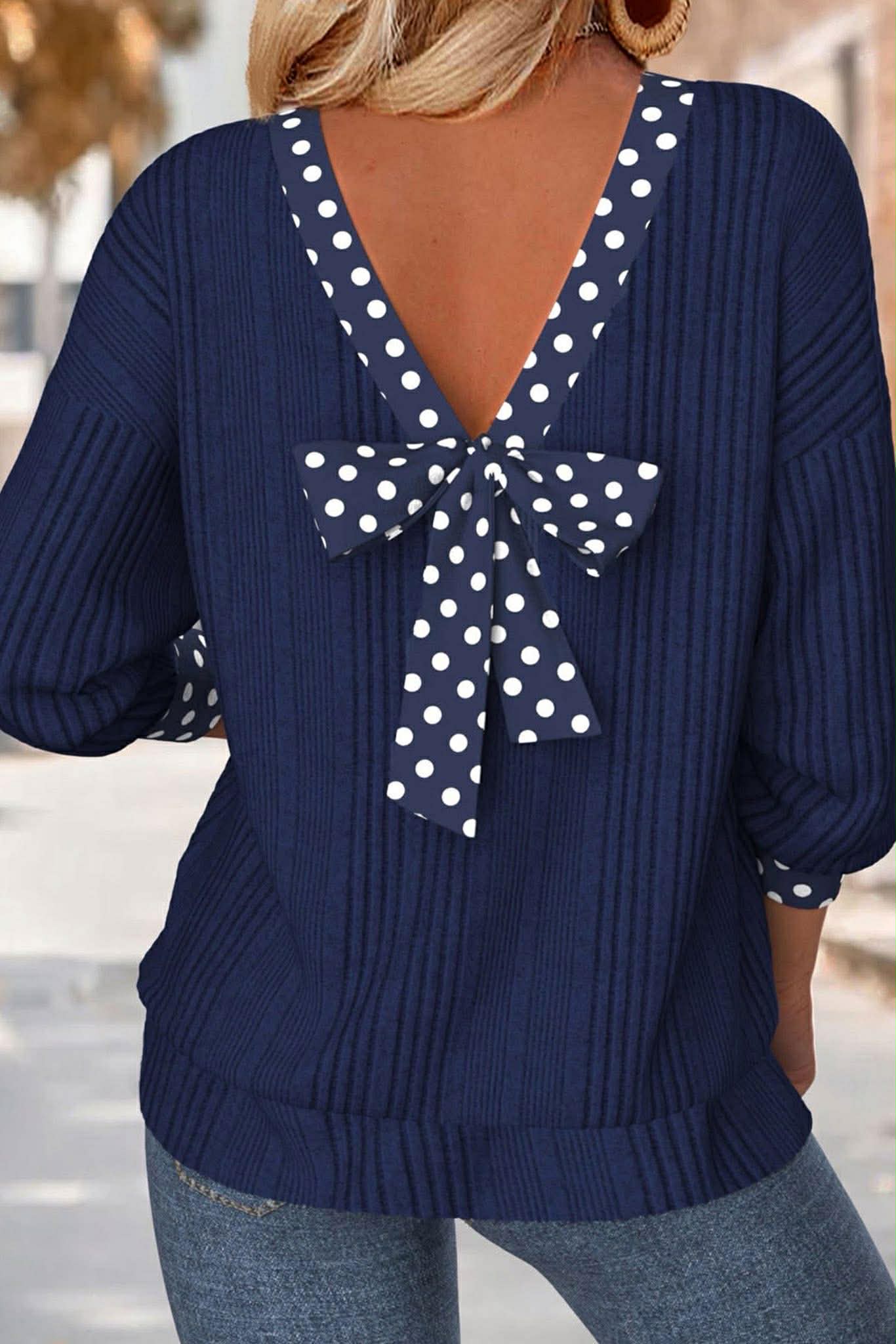Blue Polka Dot Bow Blouse