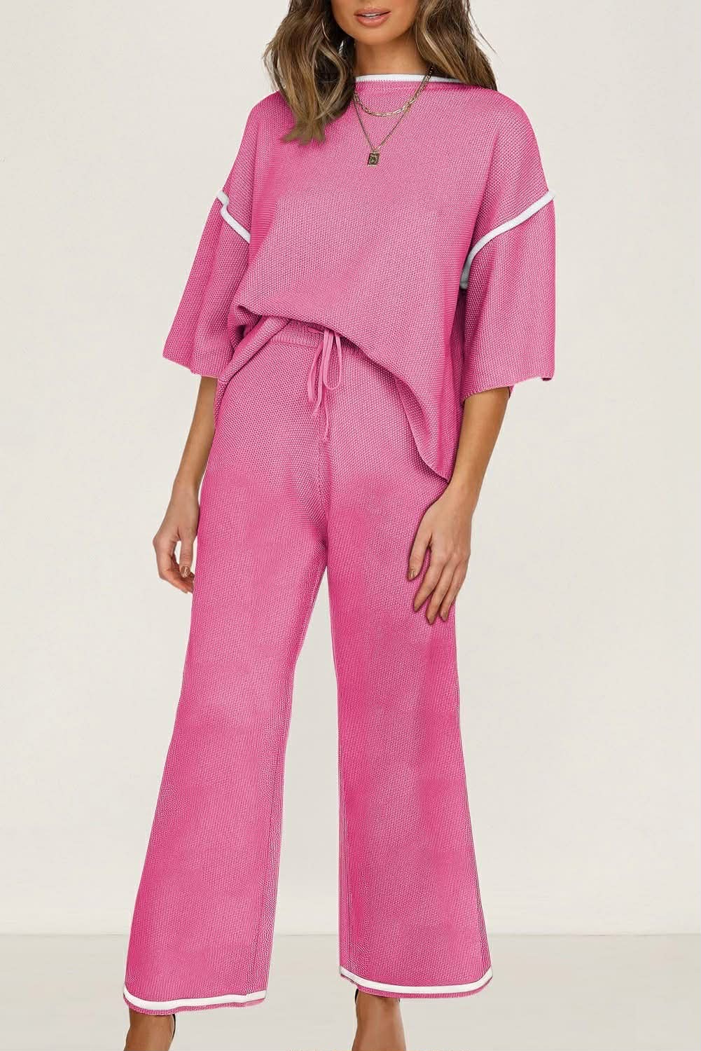 Bright Pink Contrast Pants Set