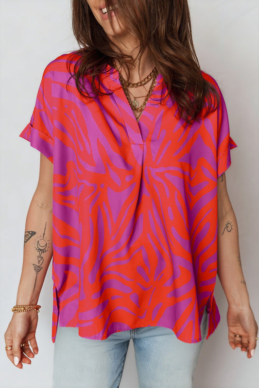 Electric Bloom V-Neck Blouse