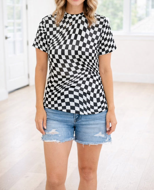 Black Checkered Mesh Shirt