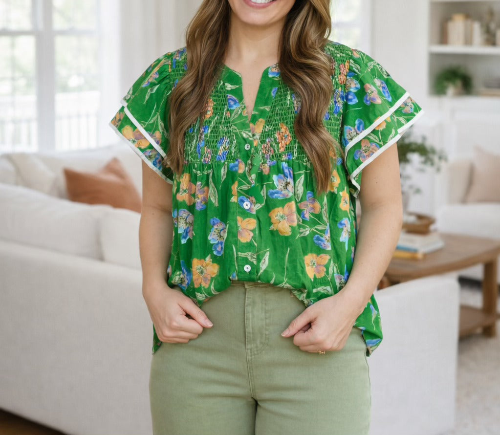 Green Plus Floral Top