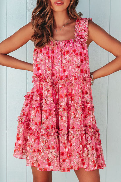 Red Ruffled Floral Dress