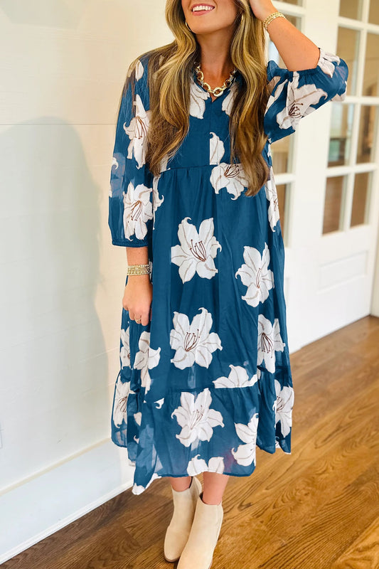 Blue Floral Midi Dress