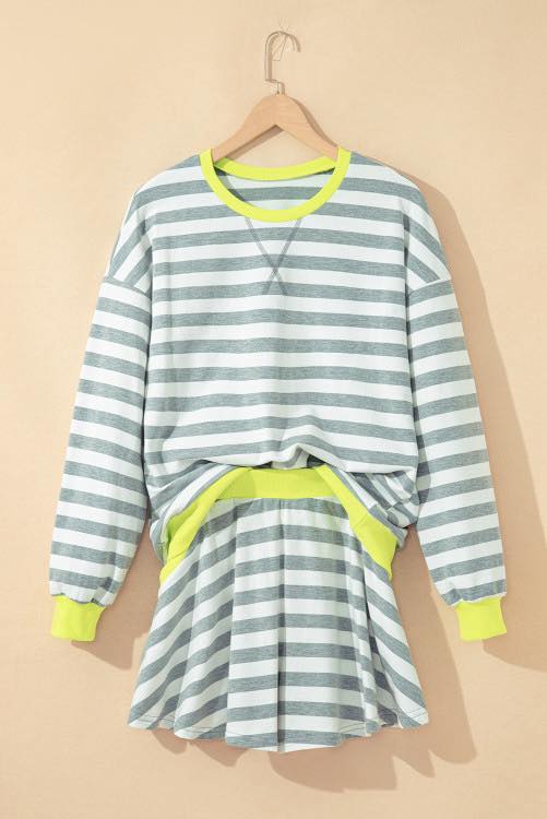 Gray Stripe Contrast Short Set