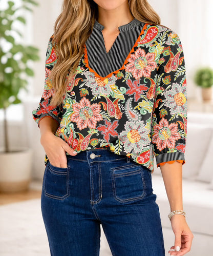 Black RicRac Floral Blouse