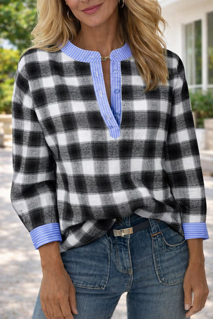 Black Plaid Striped Blouse