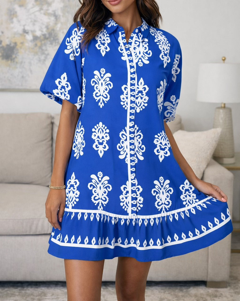 Blue Ethnic Mini Dress