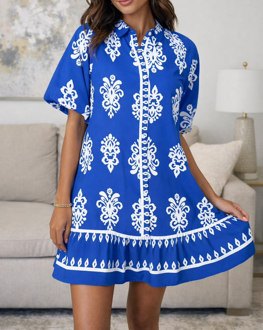 Blue Ethnic Mini Dress