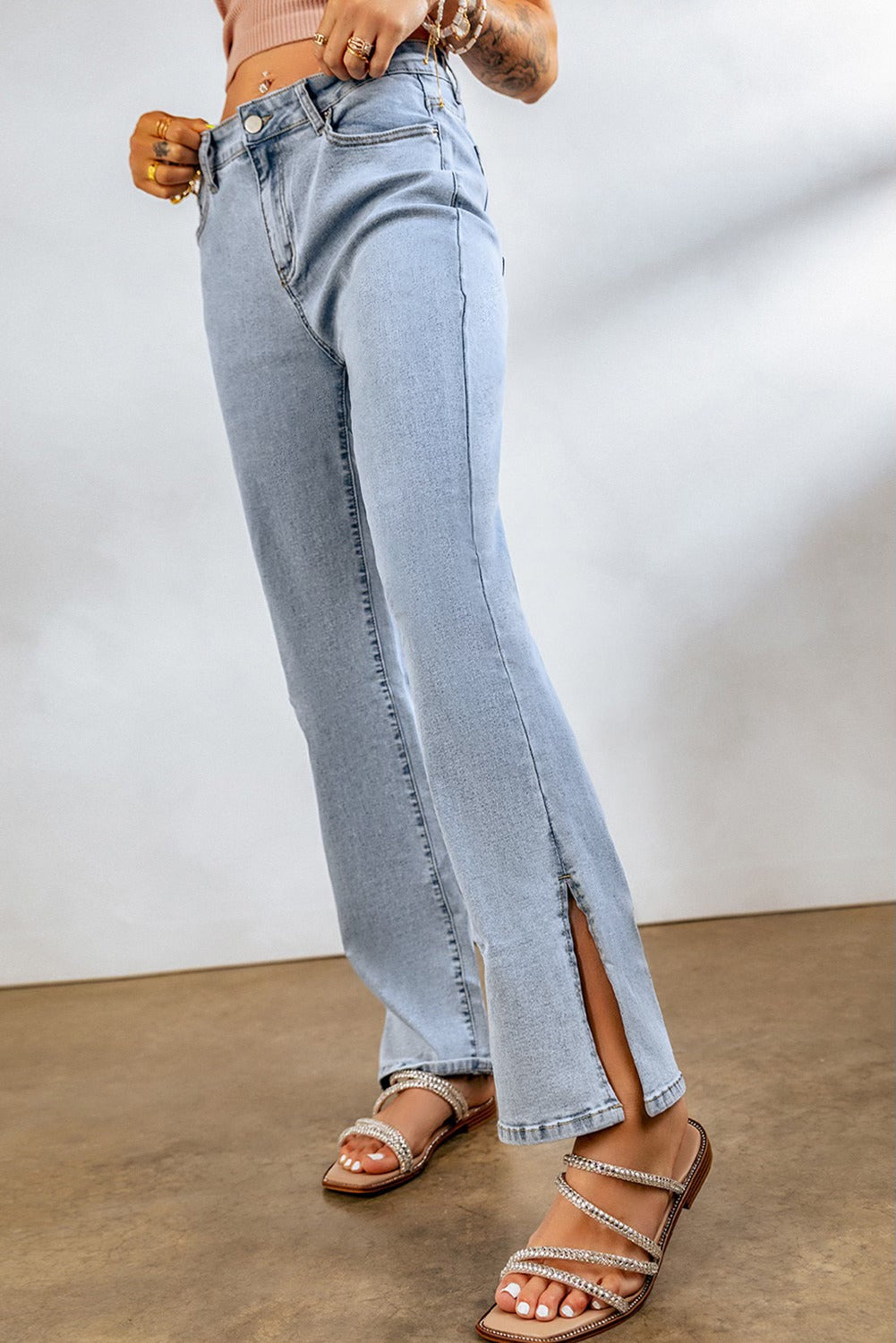 Blue High Rise Slit Jeans