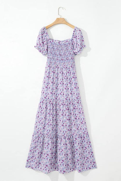 Purple Floral Shirred Maxi Dress (PLUS available!)