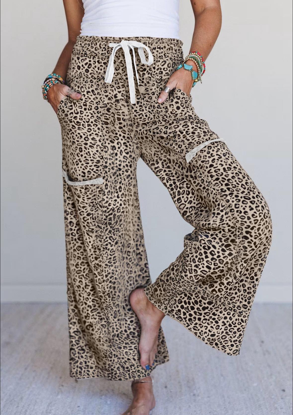 Khaki Animal Print Knit Pants