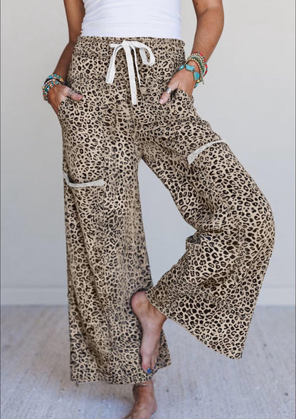 Khaki Animal Print Knit Pants