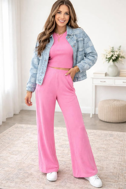 Pink Sachet Ribbed Set Outit