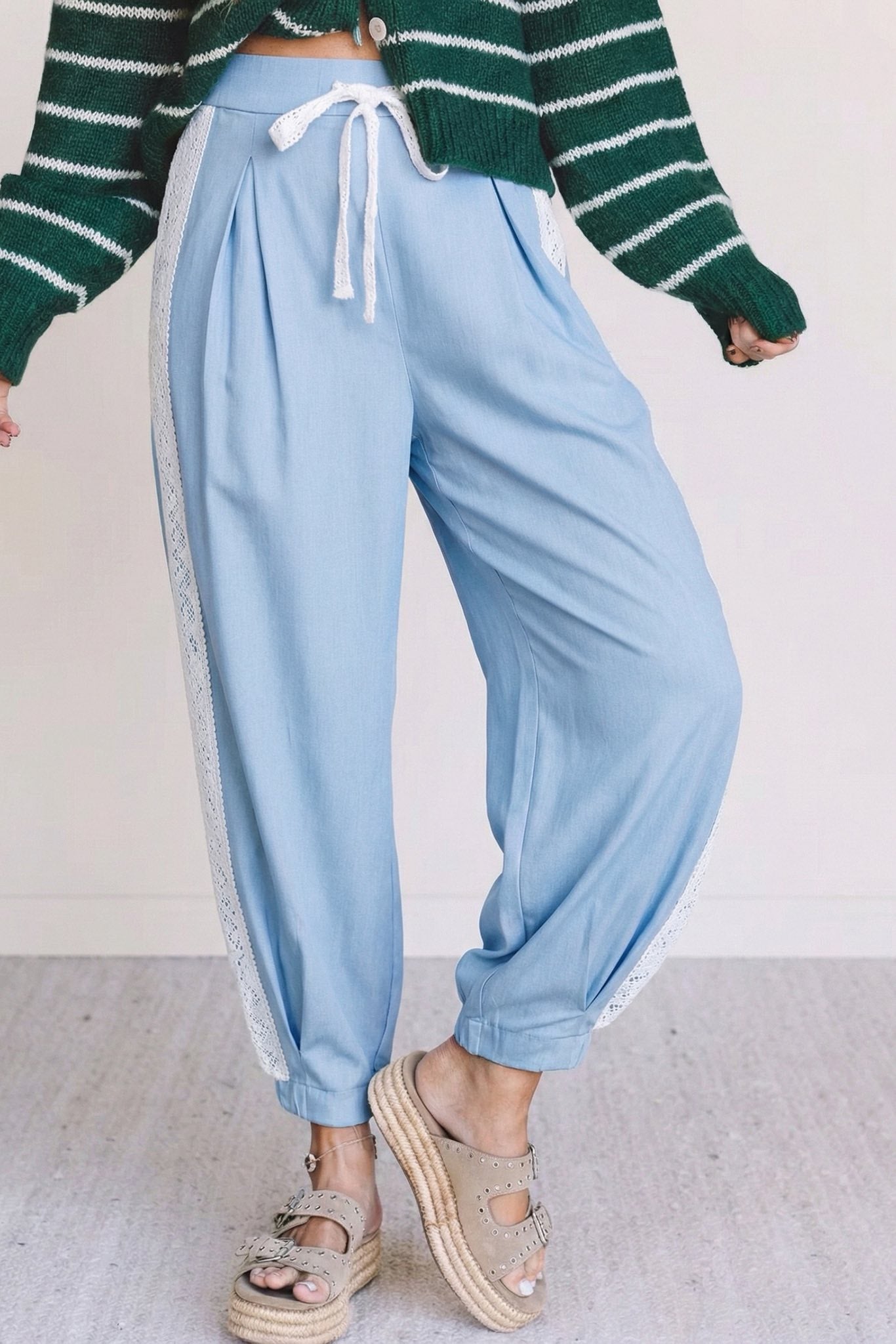 Blue Lace Floral Pants