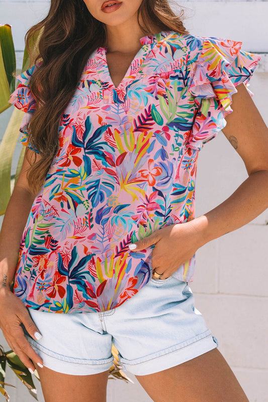 Pink Floral Ruffled Blouse