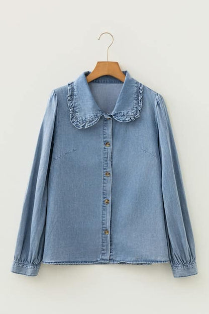 Ruffled Western Denim Shirt Outfit