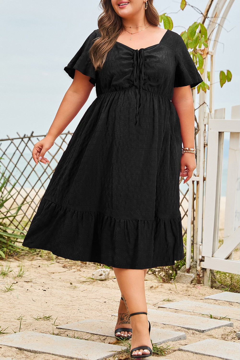 Black Plus Lace Midi Dress