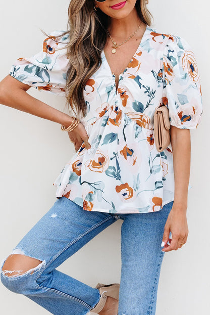 Green Floral Babydoll Blouse