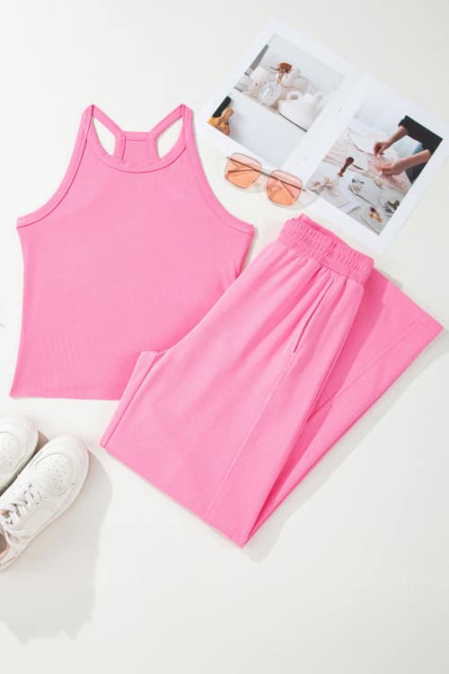 Pink Sachet Ribbed Set Outit