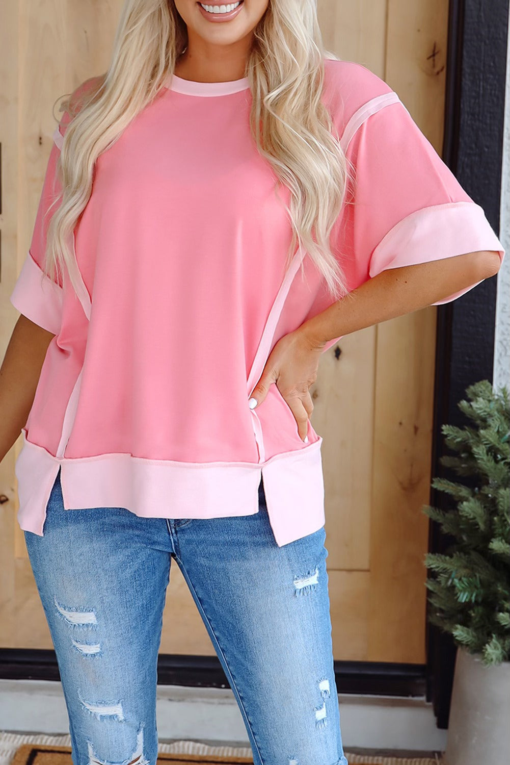Pink Raw Seam Top