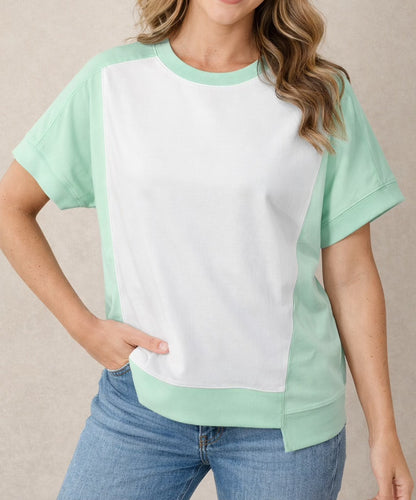 Green Colorblock Exposed Seam Shirt