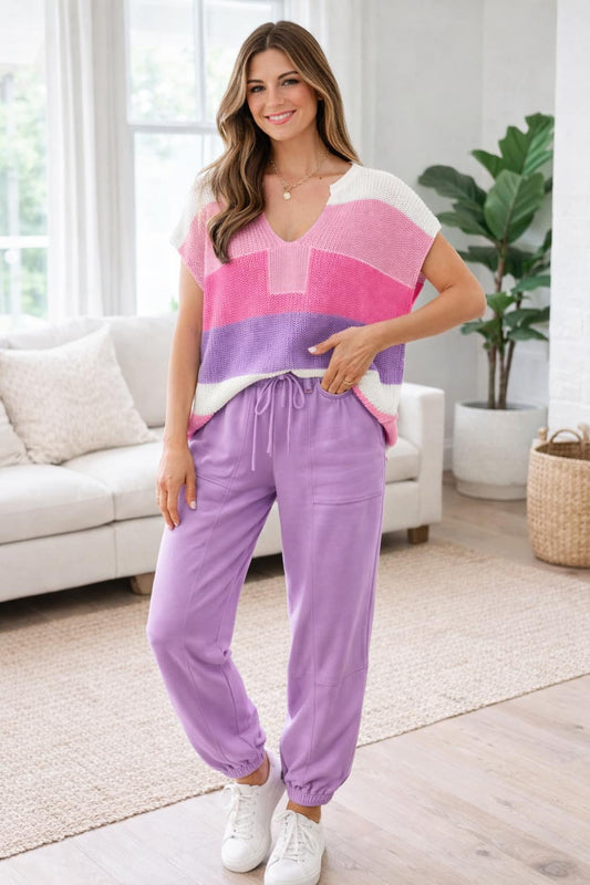 Multicolor Notched Sweater Outfit