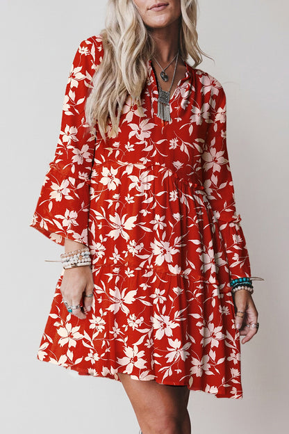 Red Boho Floral Mini Dress