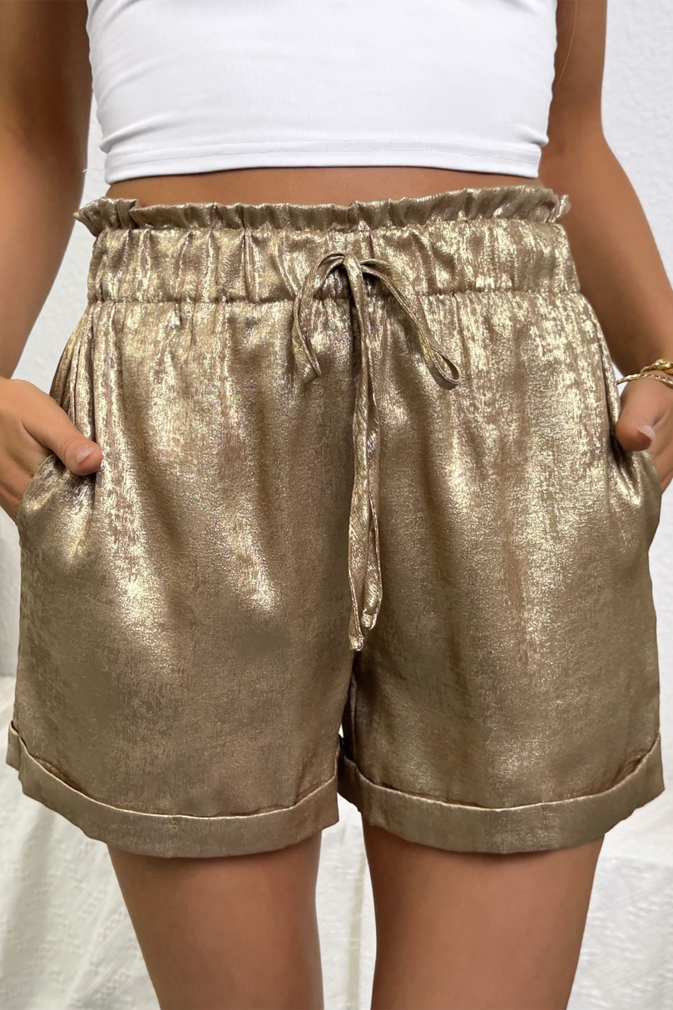 Gold Metallic Cuff Shorts