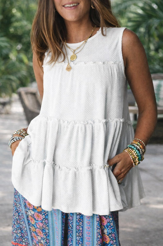 White Frilled Tank Top