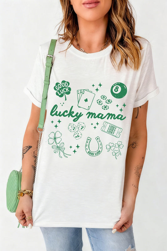 White Lucky Mama Graphic Top