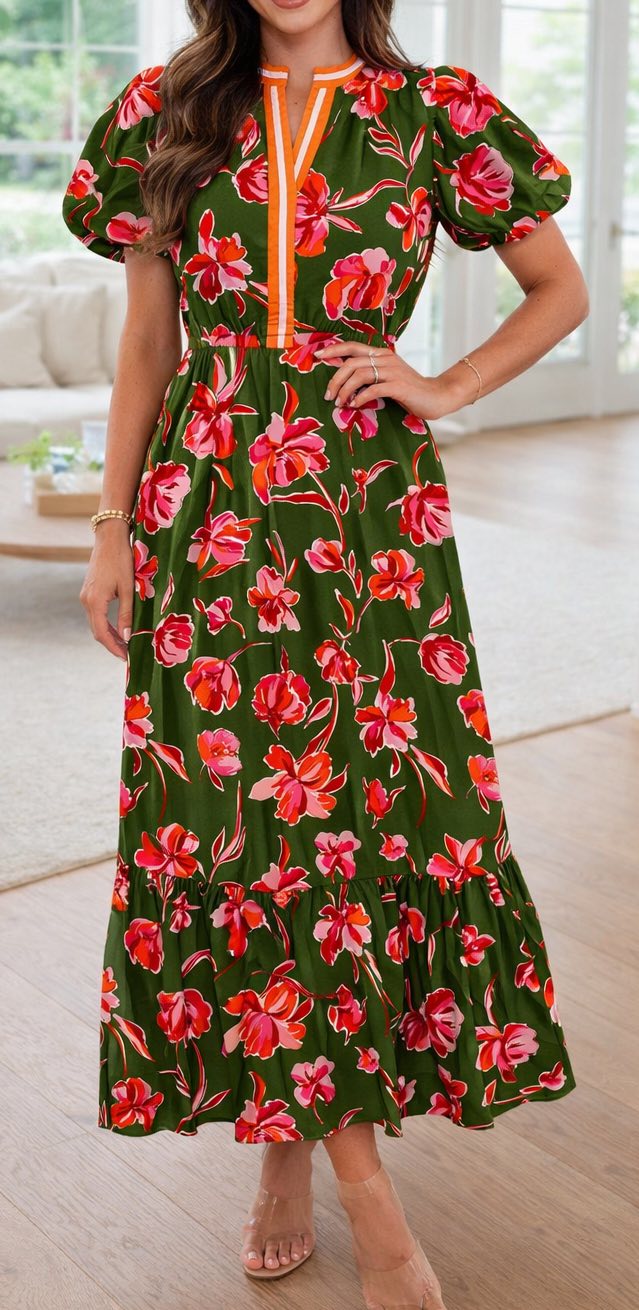Green Floral Maxi Dress