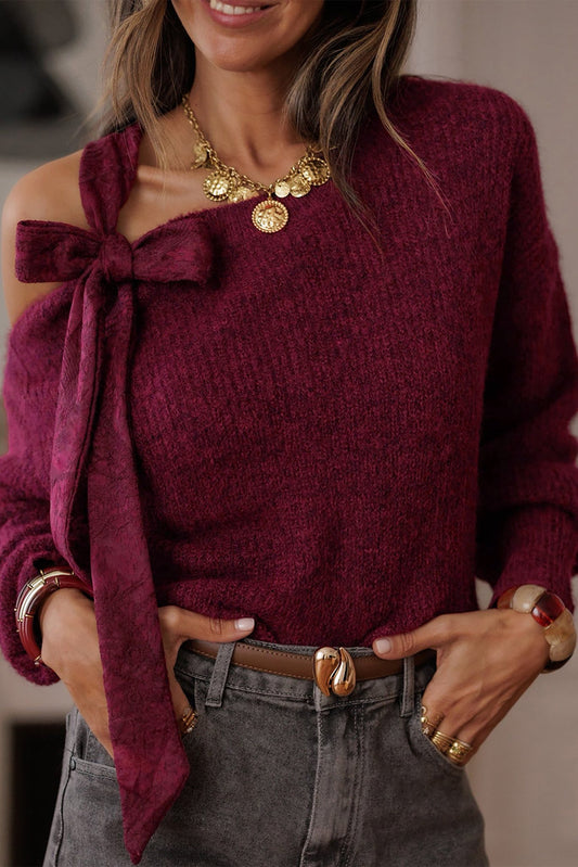 Burgundy Lace Bowknot Sweater