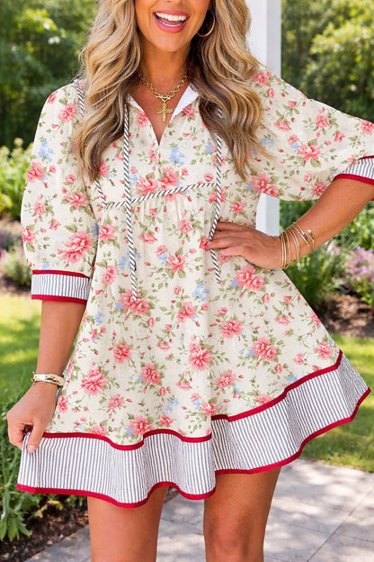 Apricot Puff Floral Dress