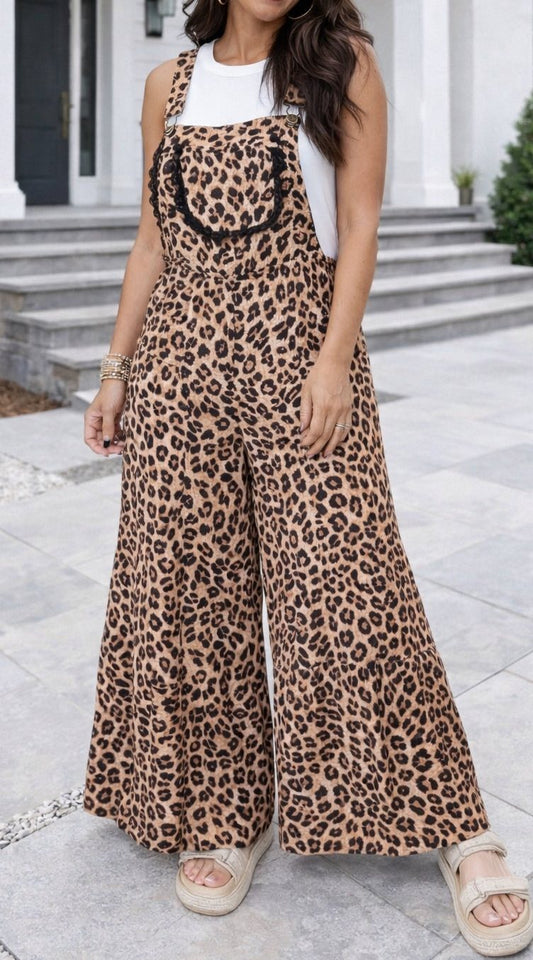 Khaki Leopard Wide Leg Jumpsuit