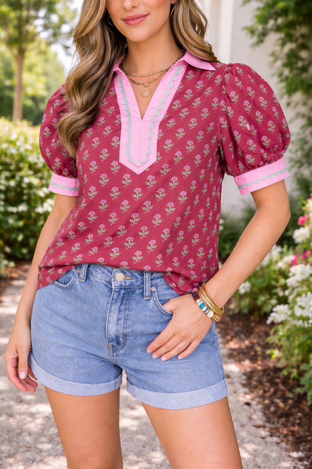 Red Floral Ricrac Blouse