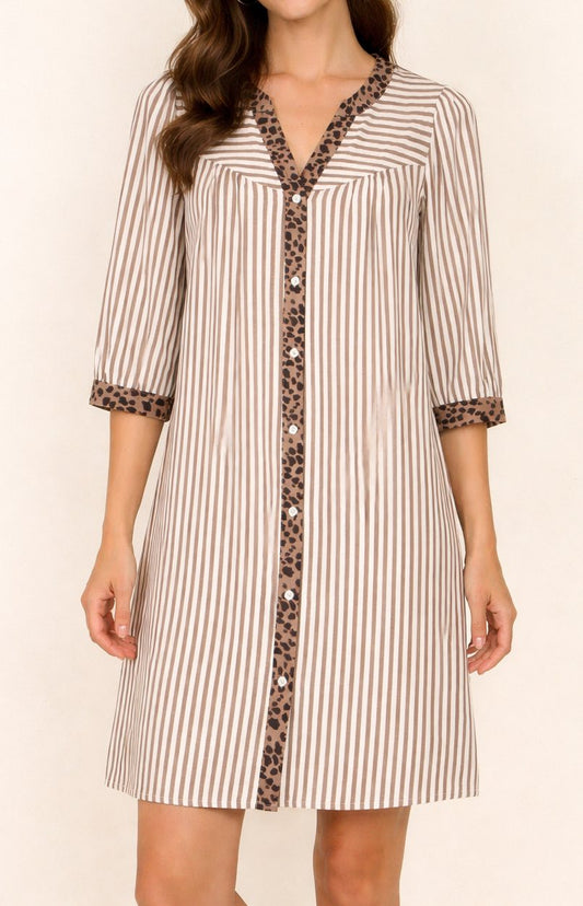 Khaki Stripe Leopard Dress – February