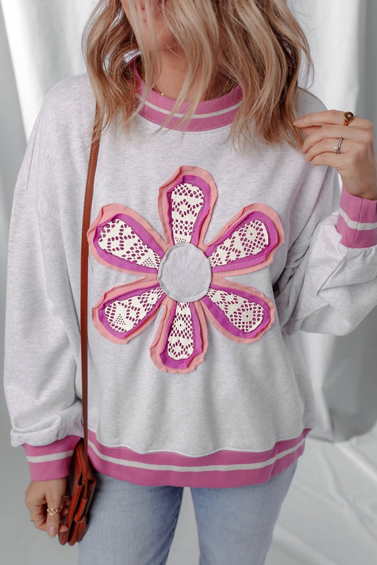Gray Flower Patch Pullover