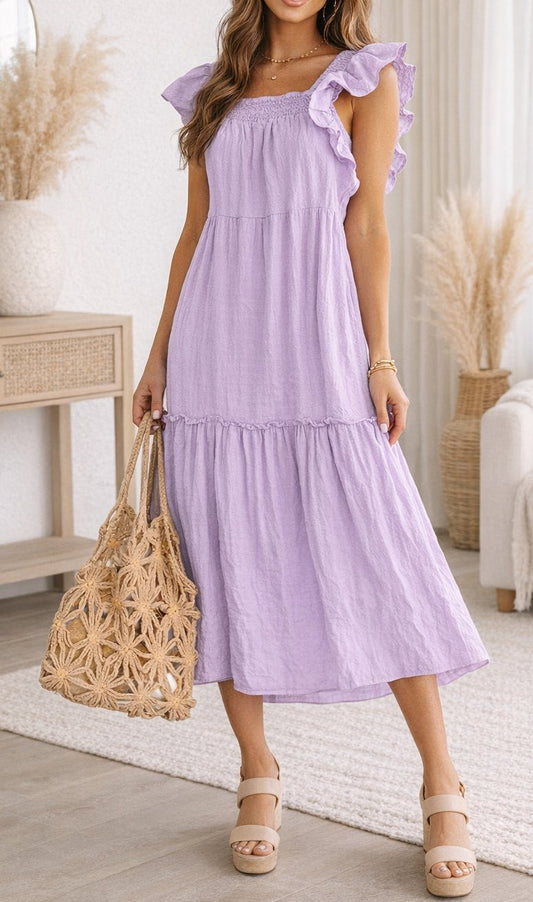 Purple Ruffled Square Neck Maxi