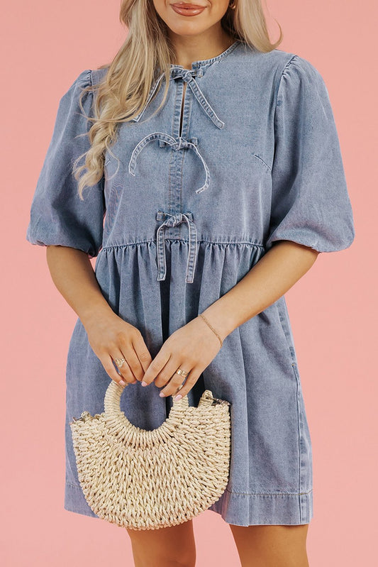 Blue Bowknot Denim Dress