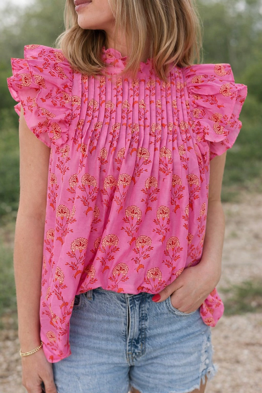 Rose Floral Ruffled Blouse